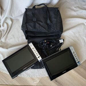 Pair of Audiovox 9" Twin DVD Players PVS72901 w/ Wires, Carrying Bag